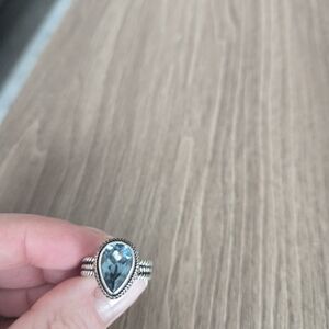 Silver Blue Gemstone teardrop Ring